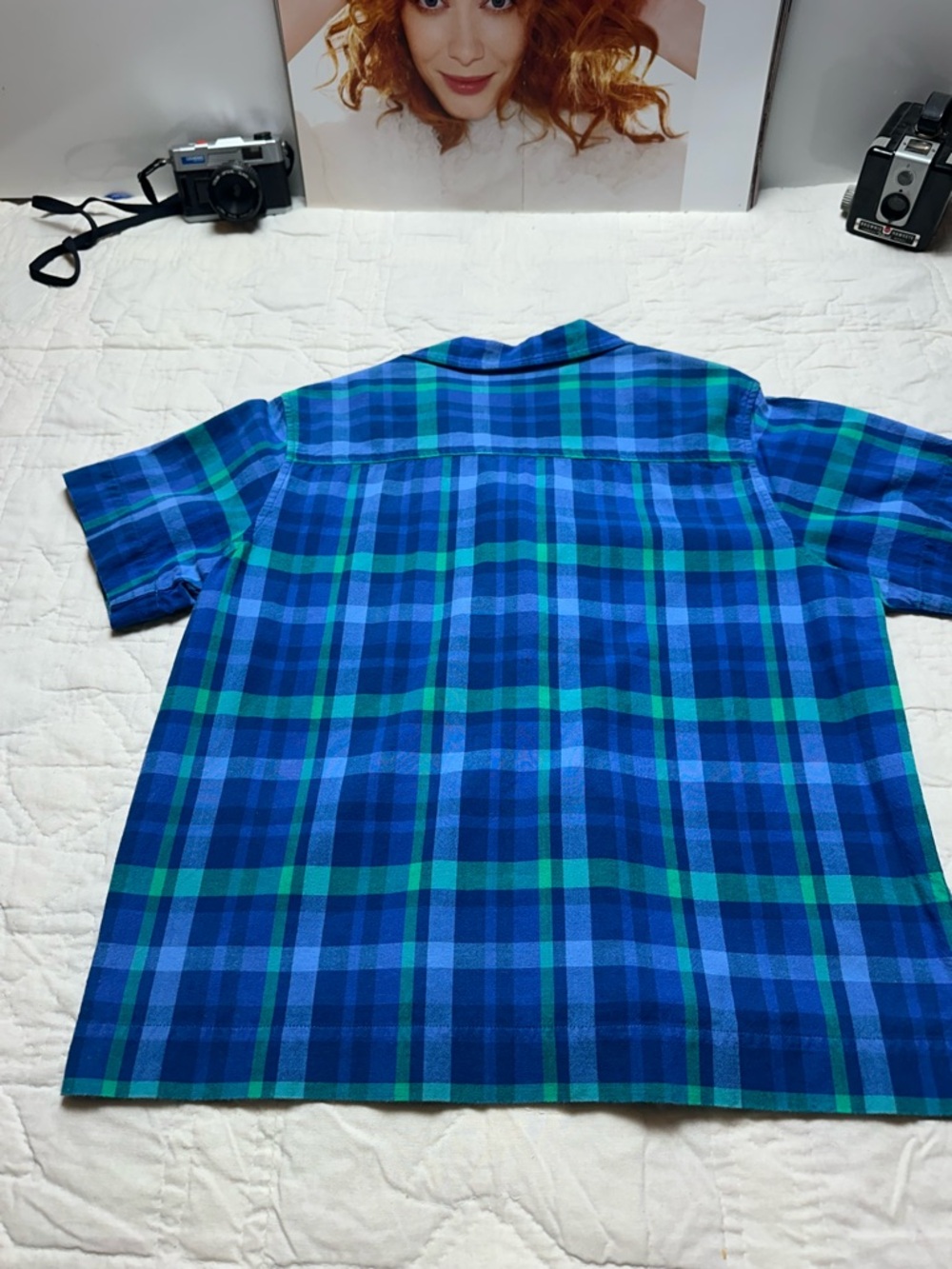 Blue Green Plaid Button Down | 90s Minimalist Boxy Short Sleeve · Erika & Co - Picture 10 of 11